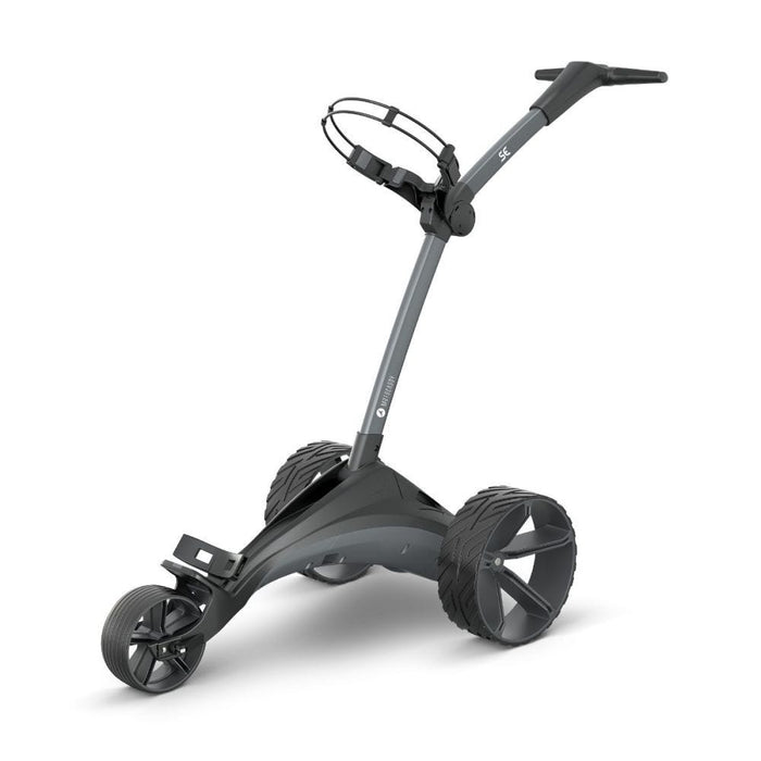 Motocaddy SE G2 Electric Golf Trolley, full view of the golf cart open