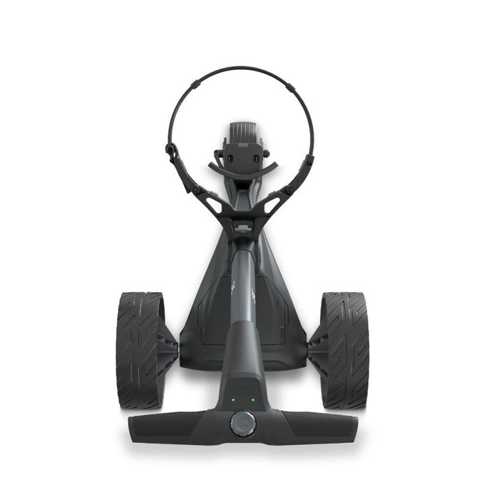 Motocaddy SE G2 Electric Golf Trolley, view of the handle from the golfers position when using it