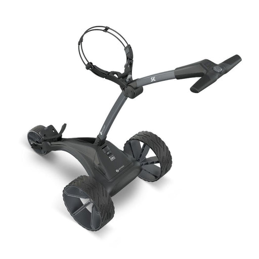 Motocaddy SE G2 Electric Golf Trolley, side view of the trolley in action