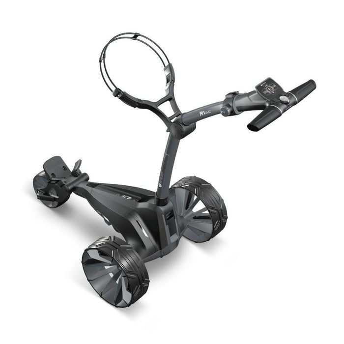 Full view of the Motocaddy M1 DHC Electric Golf Trolley 2026 unfolded