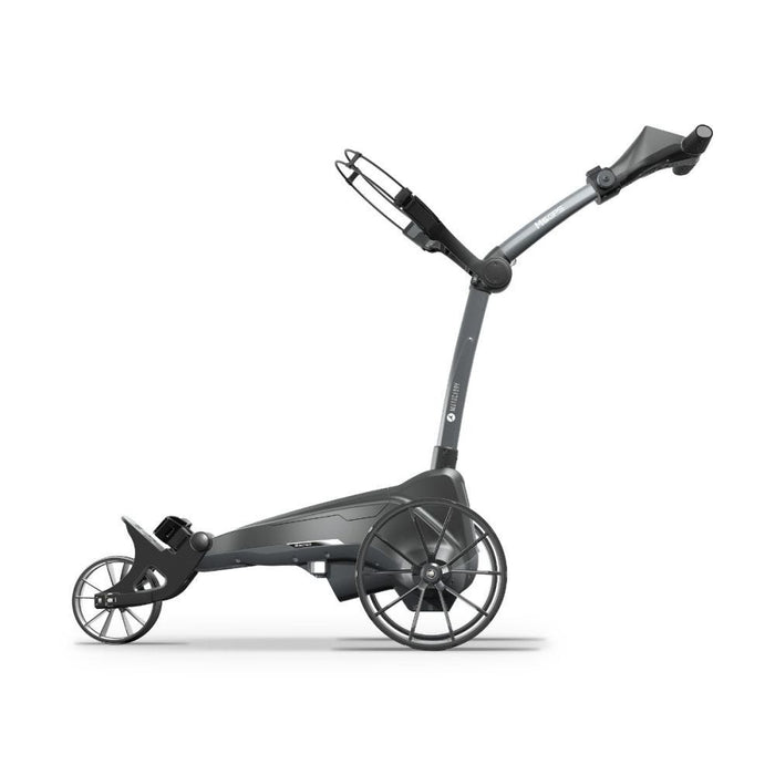 Motocaddy M5 GPS Electric Golf Trolley 2026 unfolded and side view