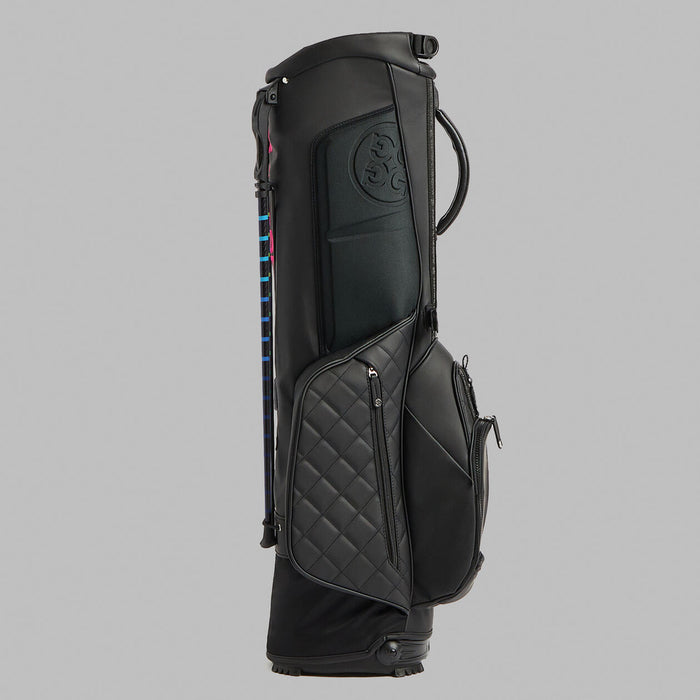 G/FORE Daytona Plus Golf Stand Bag in black, back pad on with g/fore logo embossed
