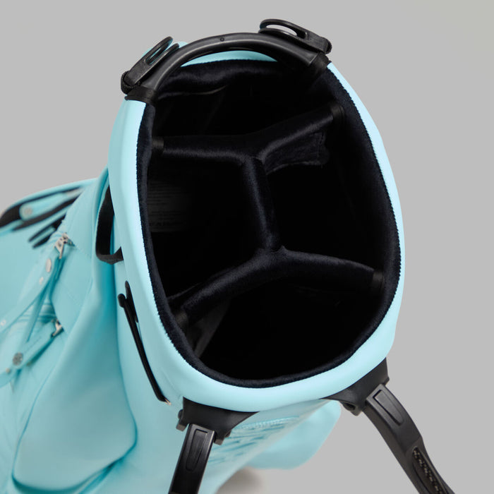 close up of the 4-way divider of the G/FORE Daytona Plus Golf Stand Bag in cenote blue