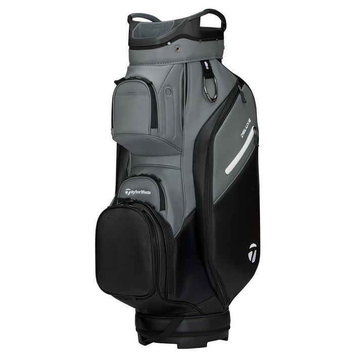 side profile of the TaylorMade Deluxe Golf Cart Bag in black and grey