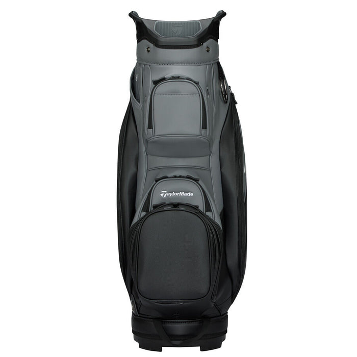 golf ball and tees pocket of the TaylorMade Deluxe Golf Cart Bag in grey and black