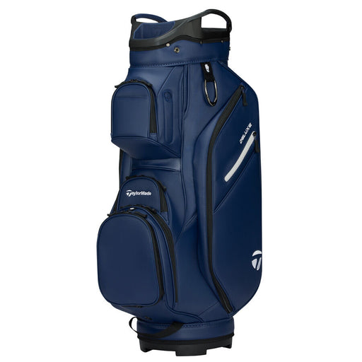 Side profile of the TaylorMade Deluxe Golf Cart Bag in navy