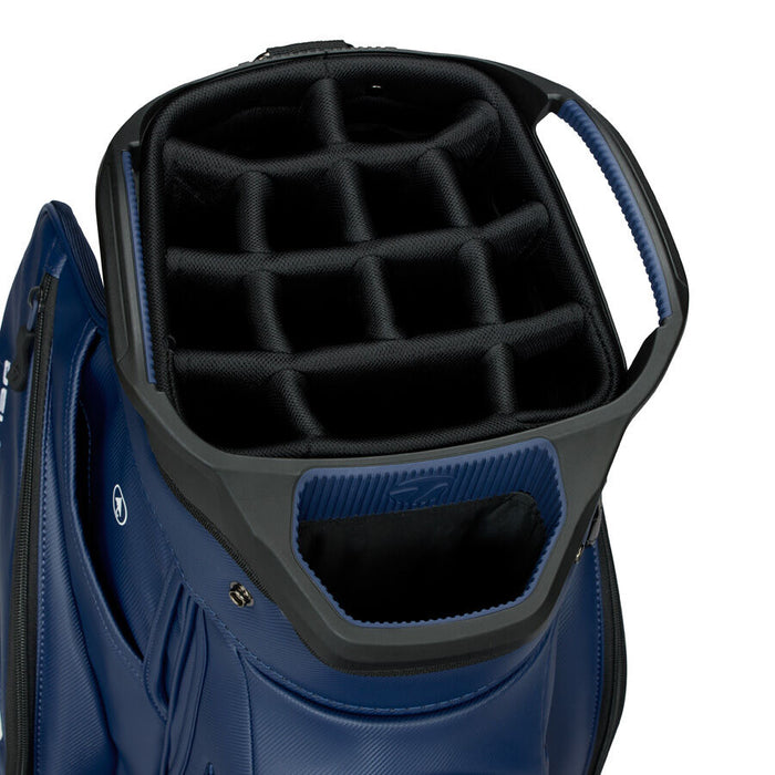 14 way top divider of the TaylorMade Deluxe Golf Cart Bag in navy