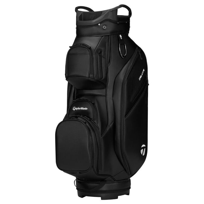 side profile of the TaylorMade Deluxe Golf Cart Bag in all black