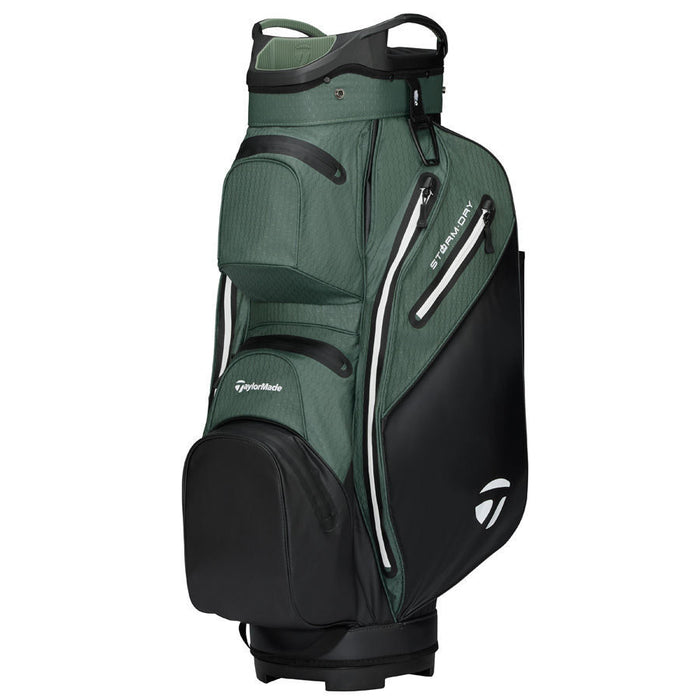 side view of the green TaylorMade Storm Dry Waterproof Golf Cart Bag
