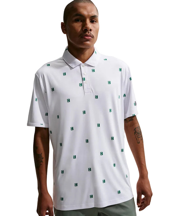man wearing the new Nike Dri-FIT Par 5 Golf Polo Shirt in white with green
