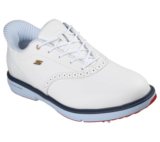 Hero view of the Skechers Go Golf Prestige Mens Spiked Golf Shoes in white