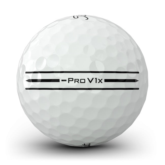 close up of alignment aid on the Titleist Pro V1x Left Dash AIM Enhanced Golf Ball