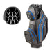 side profile and top divider of the Motocaddy Dry-Series Waterproof Cart Bag 2026 in black & blue