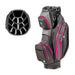 side profile and top divider of the Motocaddy Dry-Series Waterproof Cart Bag 2026 in black & pink