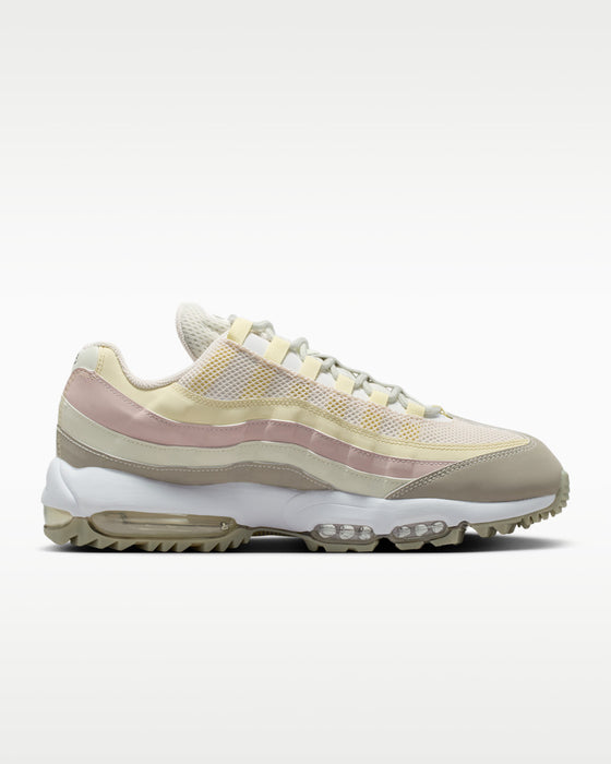 inside profile of the Nike Air Max 95 G Golf Shoes with beige yellow and pink lines
