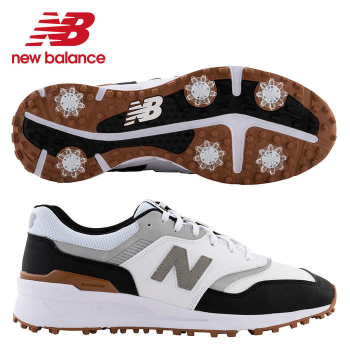New Balance 997 Spiked Golf Shoes sole system and side profile in white black and brown
