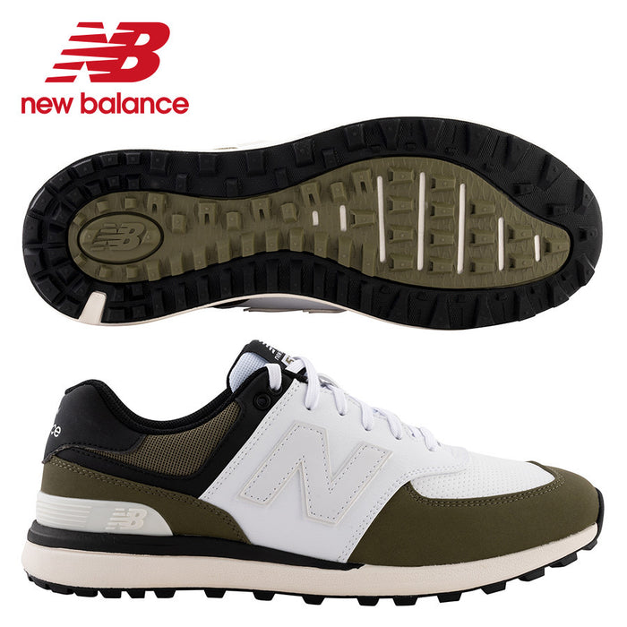 side profile and sole system on the New Balance 574 V2 SL Golf Shoes in olive 