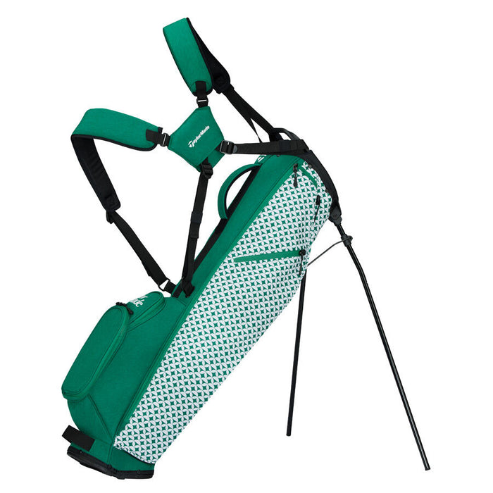 side profile of the TaylorMade FlexTech Carry Golf Stand Bag in heritage icon green with straps up