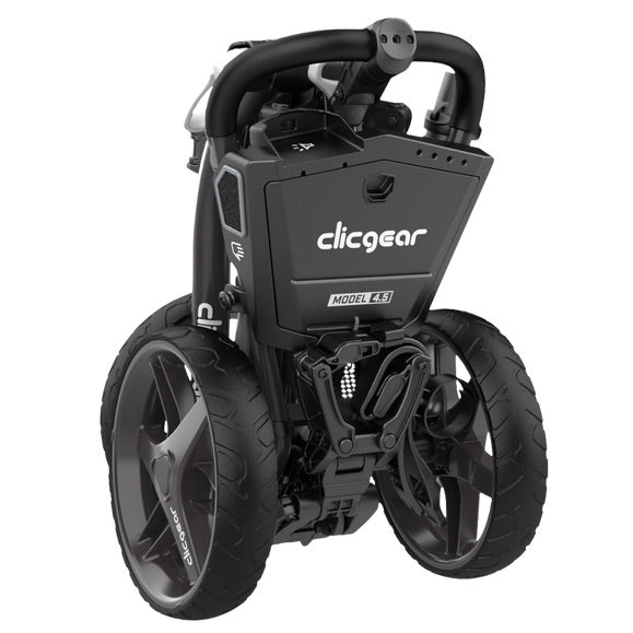 Clicgear 4.5 3 Wheel Push Golf Trolley in black, folded position
