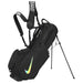 Nike Air Hybrid 2 Golf Stand Bag in black and iridescent on its stand with straps up