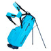 Blue TaylorMade golf bag with stand on a white background