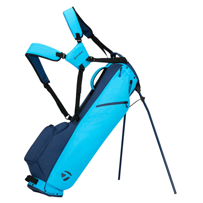 TaylorMade FlexTech Carry Golf Stand Bag in cyan navy on stand