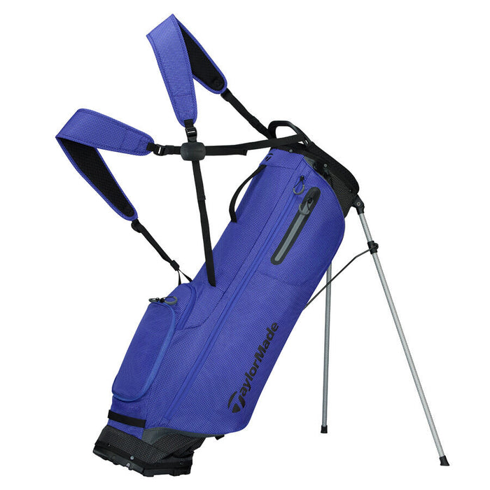 Blue golf bag with stand on a white background