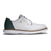 side of right foot of the FootJoy Traditions Blucher Golf Shoes in white and green