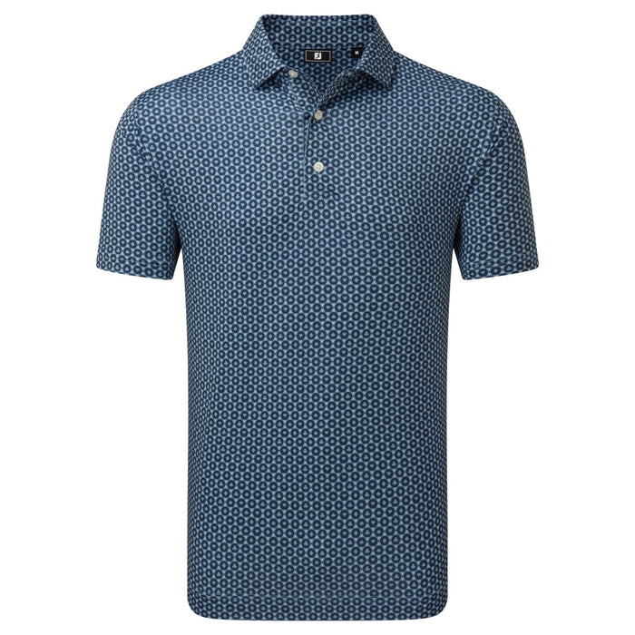 front of the FootJoy Vegas Marker Print Lisle Golf Polo Shirt in navy 