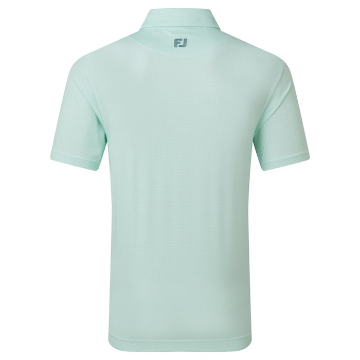 back view of the mint green FootJoy Heritage Logo Lisle Golf Polo Shirt