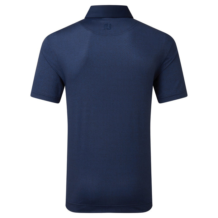 back of FootJoy Tailor Texture Lisle Golf Polo Shirt in navy