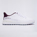side profile of the right G/FORE G.112 Spikeless Golf Shoes in white and purple