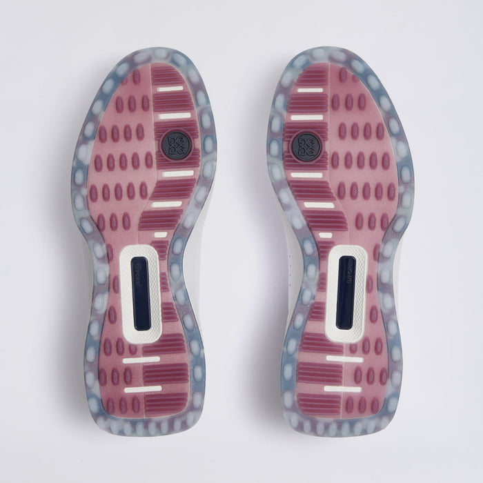 sole system on the G/FORE G.112 Spikeless Golf Shoes in white and purple