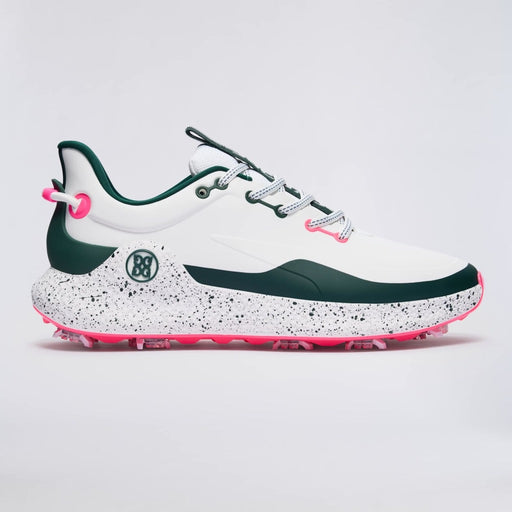 side view of the G/FORE MG4+ O2 G/LOCK Perforated Men's Golf Shoes in white green pink