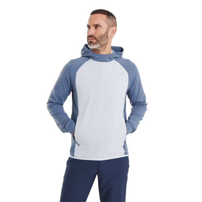 FootJoy ThermoSeries Hybrid Men's Golf Hoodie in light blue, on a male model 