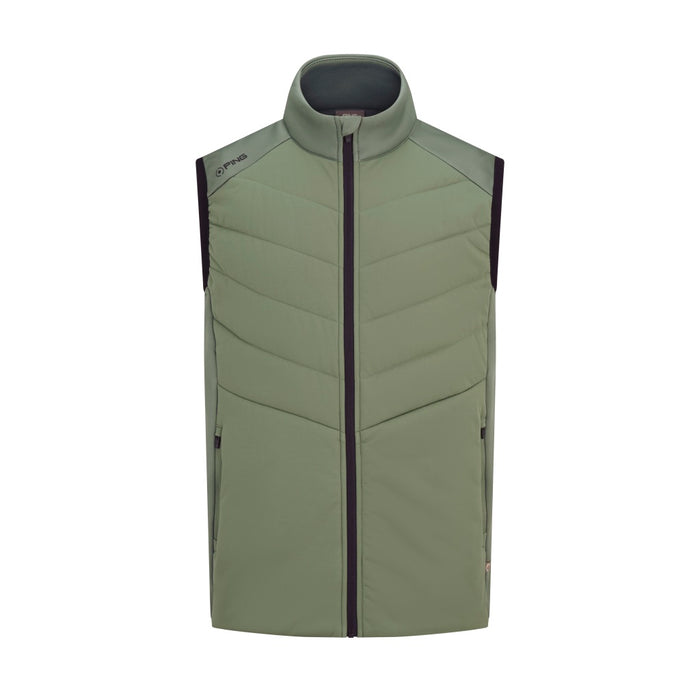 PING Ivan Men's Hybrid Golf Vest in laurel green, front view featuring a quilted design and full-length zip.