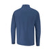Back view of a blue PING Jude men's softshell golf jacket with a high collar and long sleeves.