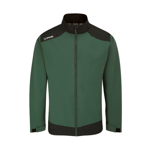 PING AquaDrive men's waterproof golf jacket in gorse green and black, front view with full zip and high collar.