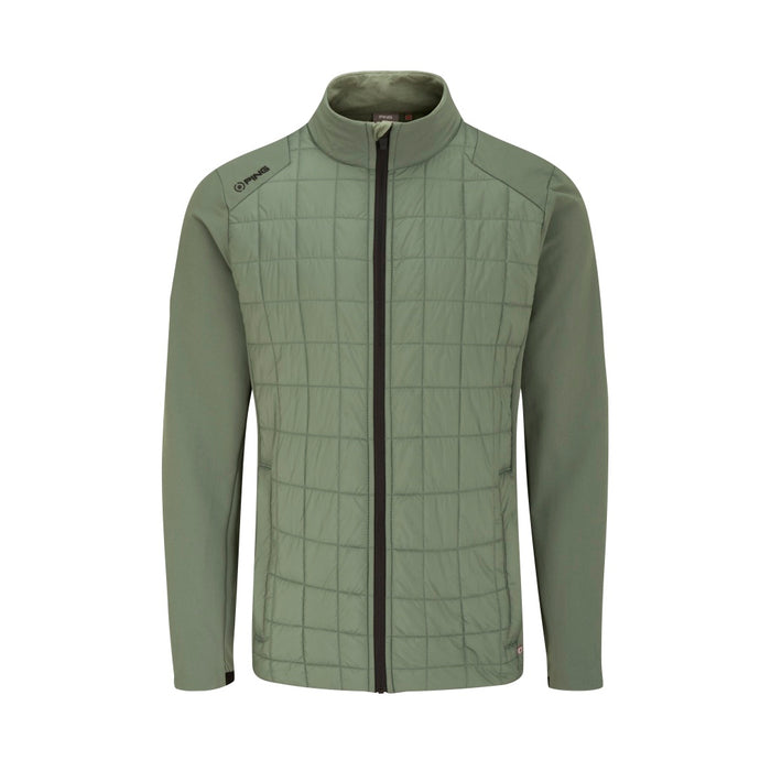 PING Jude men's softshell golf jacket in laurel green, featuring a quilted front panel and full-length zip, front view.