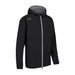 PING AquaDrive hooded waterproof golf jacket in black, front view with a contrasting grey zip and hood lining.