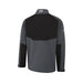 Back view of the PING AquaDrive Pro waterproof golf jacket in charcoal grey and black with a high collar and logo.