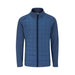 Front view of a PING Jude men's softshell golf jacket in deep sea blue with a quilted front and full-length zip.