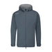 Front view of a charcoal grey PING AquaDrive hooded waterproof golf jacket with a full-zip closure.