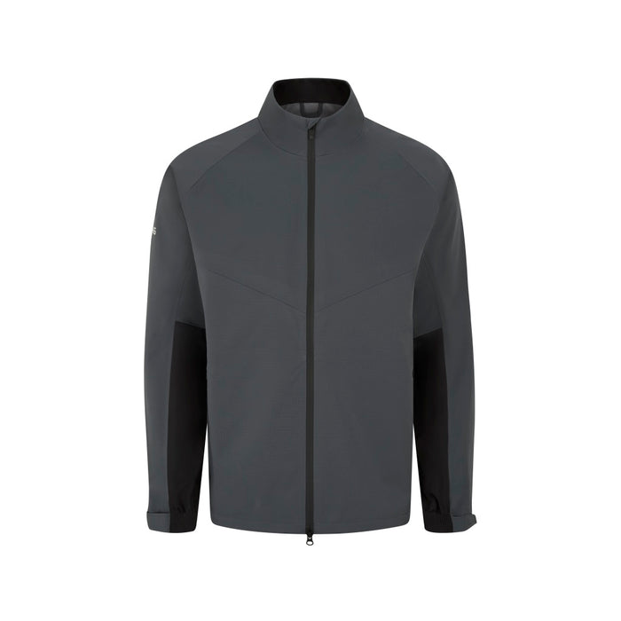PING AquaDrive Pro men's waterproof golf jacket in carbon and black, front view featuring a full-zip design.