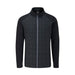 Front view of a black PING Jude men's softshell golf jacket featuring a quilted chest panel and full-length zip.
