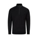 PING Barnaby men's black hybrid quarter zip golf sweater, front view featuring a high collar and shoulder panels.