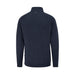 Back view of a navy blue PING Hugh men's lined quarter zip golf sweater with a high collar and knit texture.