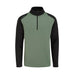 PING Men's half zip golf fleece in laurel green and black, featuring a textured front panel and long sleeves, front view.