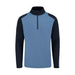 PING Reg Men's Half Zip Golf Fleece in Harbour Blue and Navy, front view showing textured fabric and high collar.
