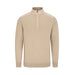 PING Barnaby men's hybrid quarter zip golf sweater in tawny marl, front view featuring a high collar and knit texture.